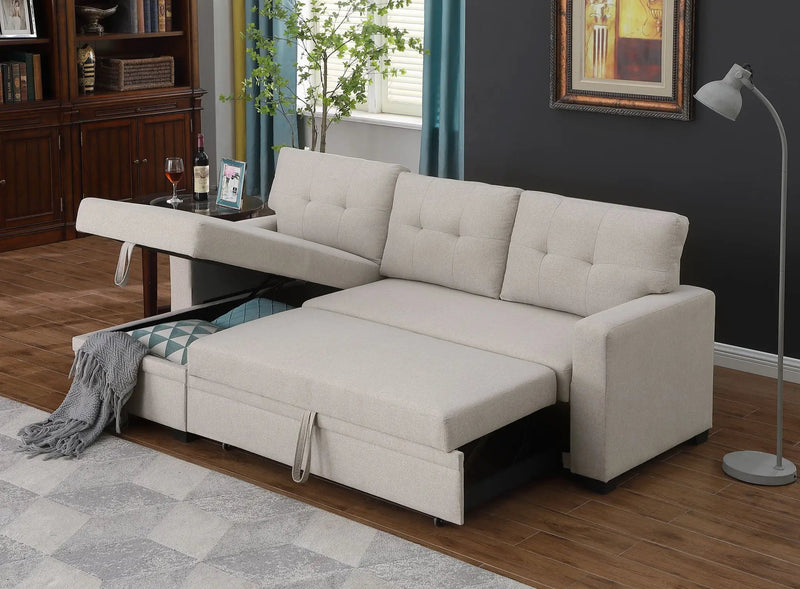 Upholstered Pull Out Sectional Sofa With Chaise by HouseOfZazla
