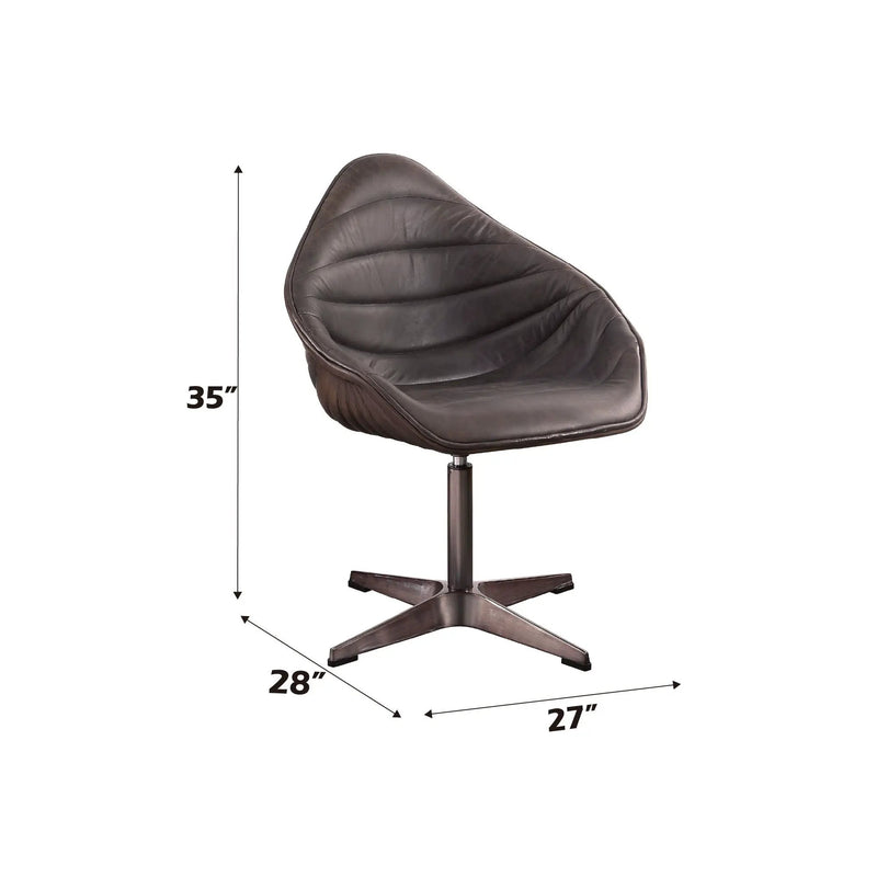 Pipino - Top Grain Leather Accent Chair With Swivel - Antique Ebony by HouseOfZazla