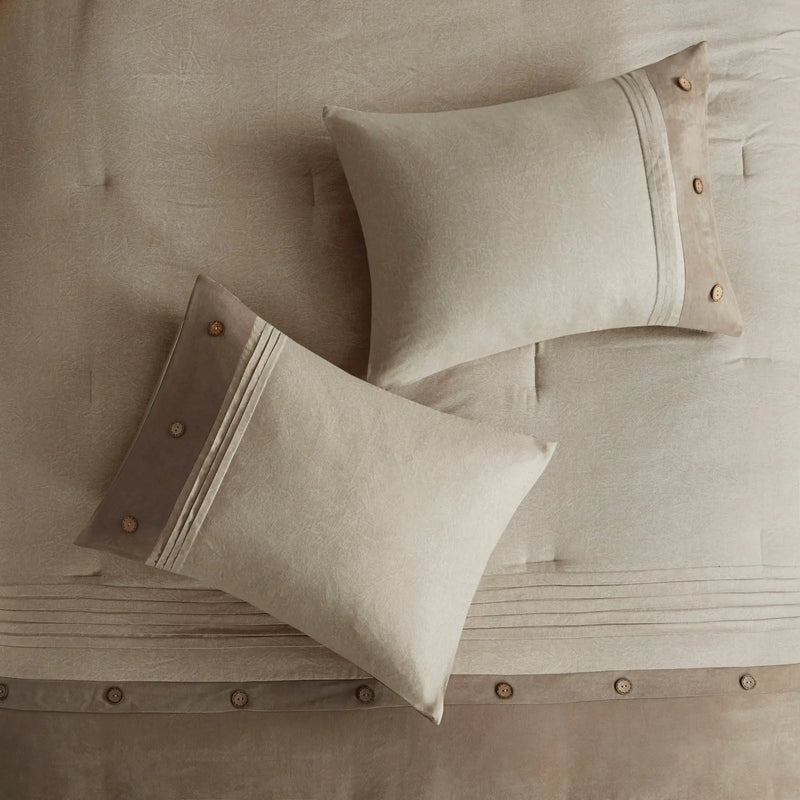 7 Piece Faux Suede Comforter Set Tan King by HouseOfZazla
