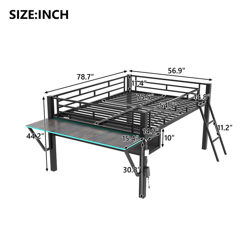 Gaming - Full Size Loft Bed With Desk, LED - Black by HouseOfZazla