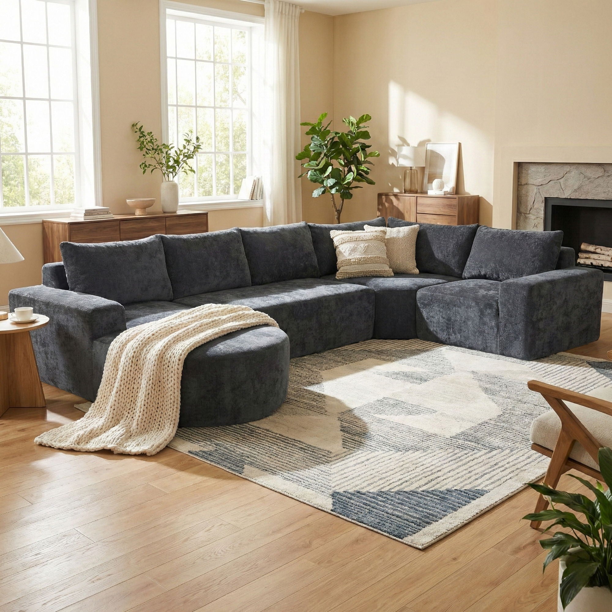 Modular Cloud Sectional Sofa Set, U-Shaped Upholstered Couch With Deep Seat by HouseOfZazla