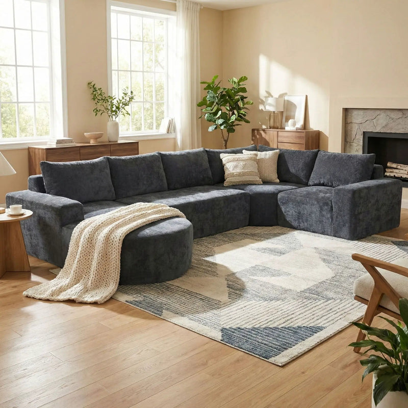 Modular Cloud Sectional Sofa Set, U-Shaped Upholstered Couch With Deep Seat by HouseOfZazla