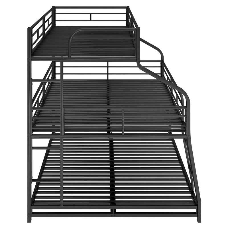 Twin Long / Full Long / Queen Triple Bunk Bed With Long And Short Ladder And Full-Length Guardrails - Black by Unique Piece Furniture