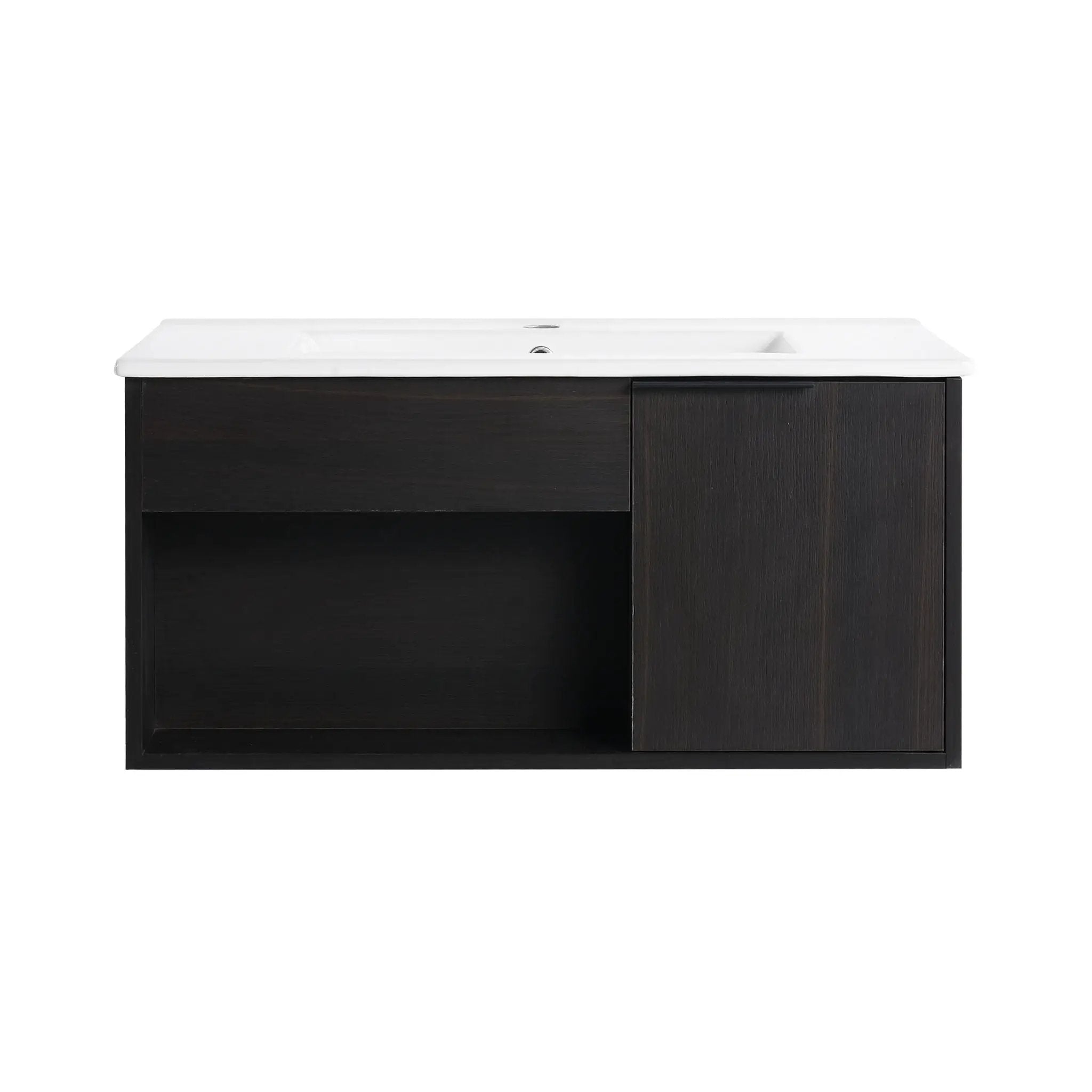 Wall Mounted Floating Bathroom Vanity With Open Shelf & Soft Close Door by HouseOfZazla