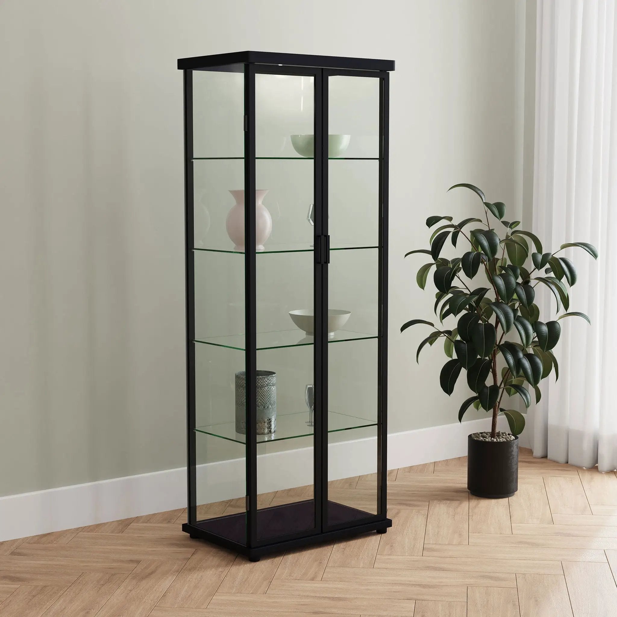 Aero 4-shelf Display Curio Cabinet with LED Lighting Black by Unique Piece Furniture