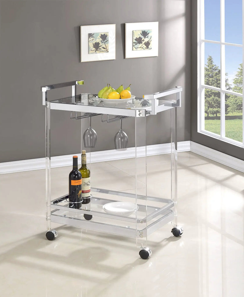 Jefferson 2-tier Glass Shelf Acrylic Bar Cart Chrome by Unique Piece Furniture