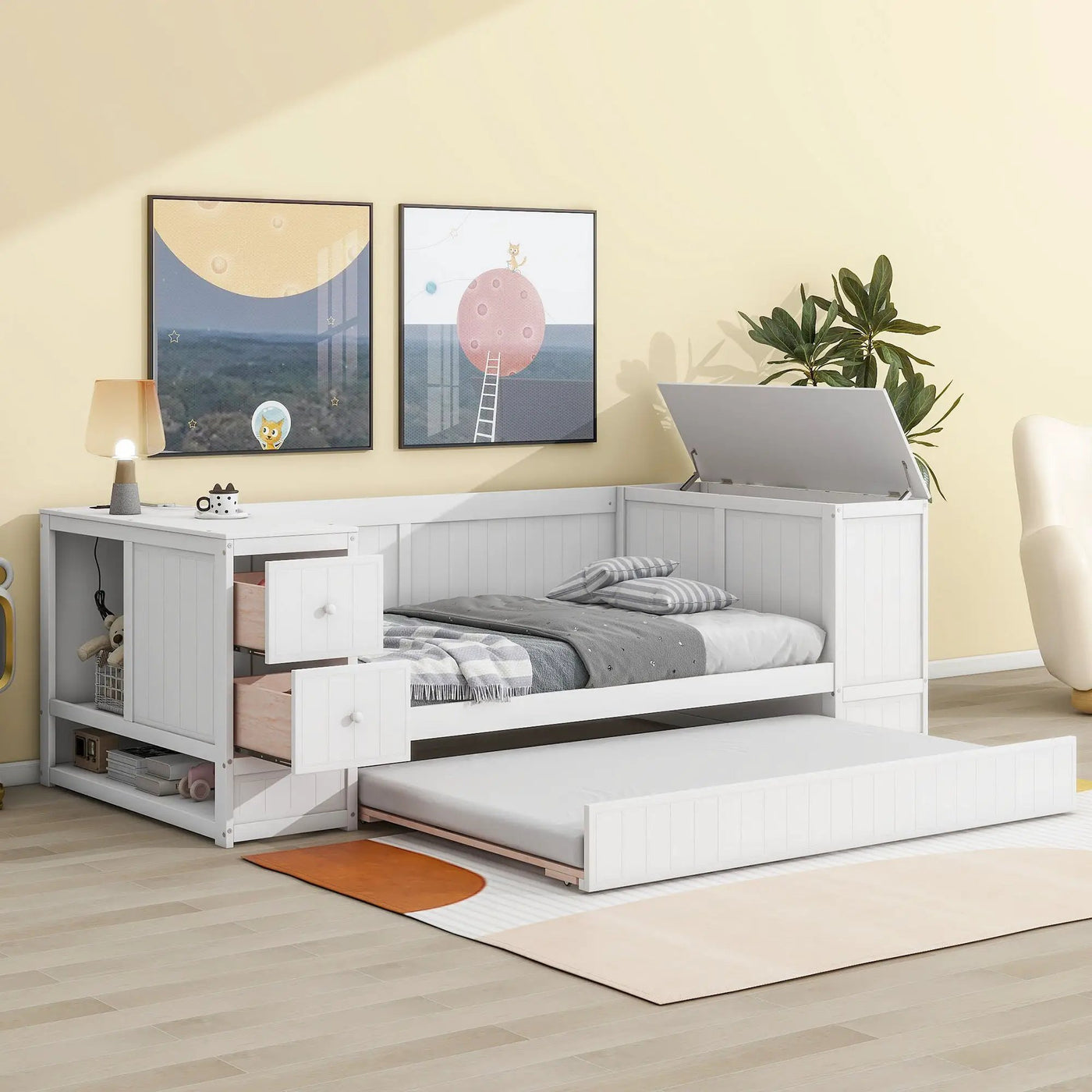 Daybed With Storage Arms, Trundle And Charging Station by HouseOfZazla