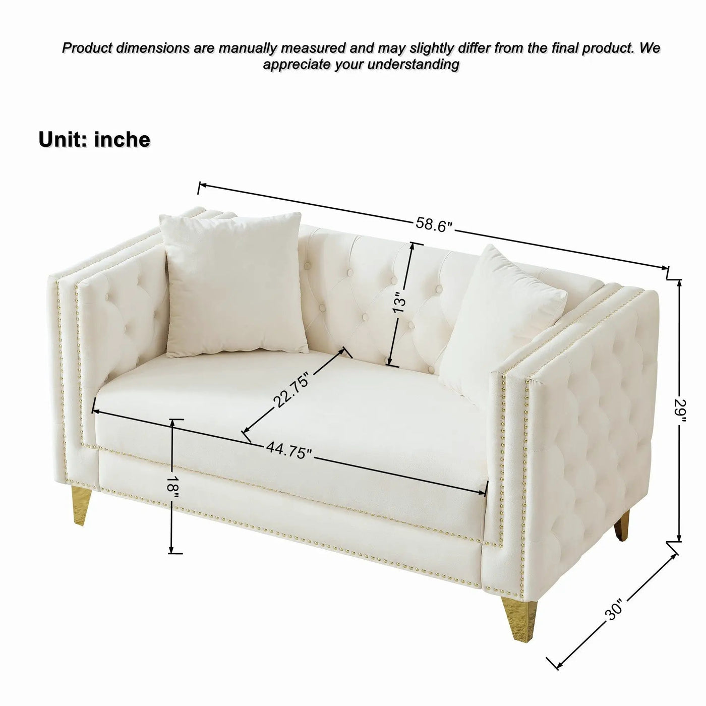 2 Seater Deep Seat Sofa With Button Nailhead, Square Arm by HouseOfZazla