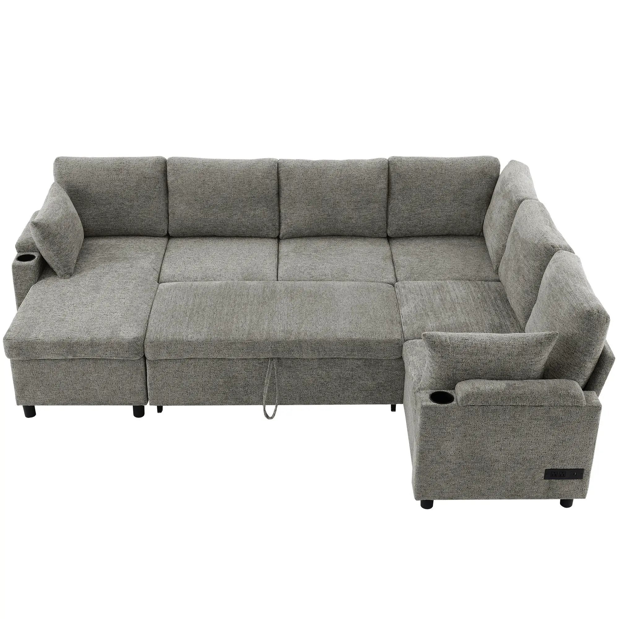 U-Shaped Sectional Sleeper Sofa With Ample Storage Space, 2 Cup Holders And Charging Ports For Living Room by HouseOfZazla