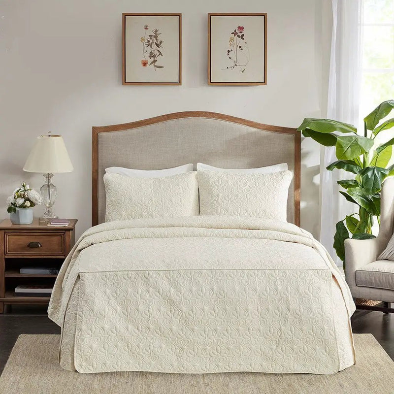 3 Piece Split Corner Pleated Quilted Bedspread by HouseOfZazla