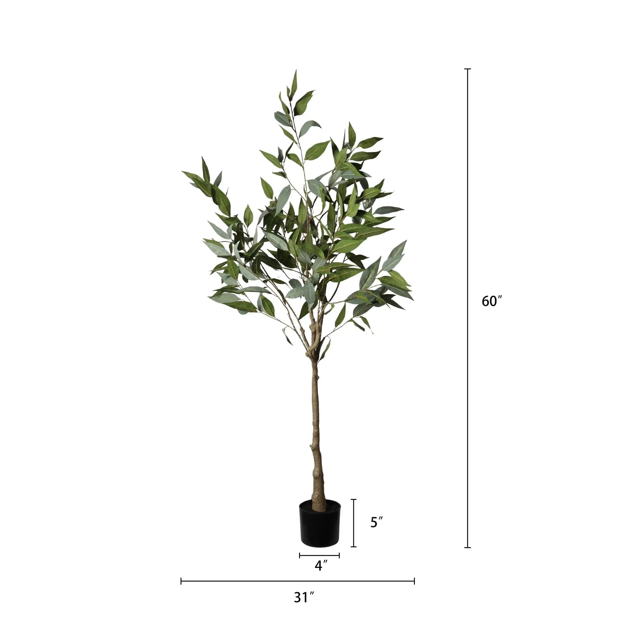 5Ft Realistic Artificial Eucalyptus Tree In Pot With Lush Leaves For Home Office Decor - Green Leaves by HouseOfZazla