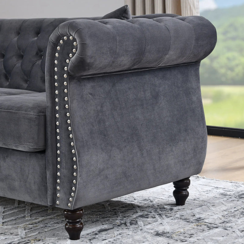 Chesterfield Sofa With Rolled Arms And Nailhead Trim by HouseOfZazla