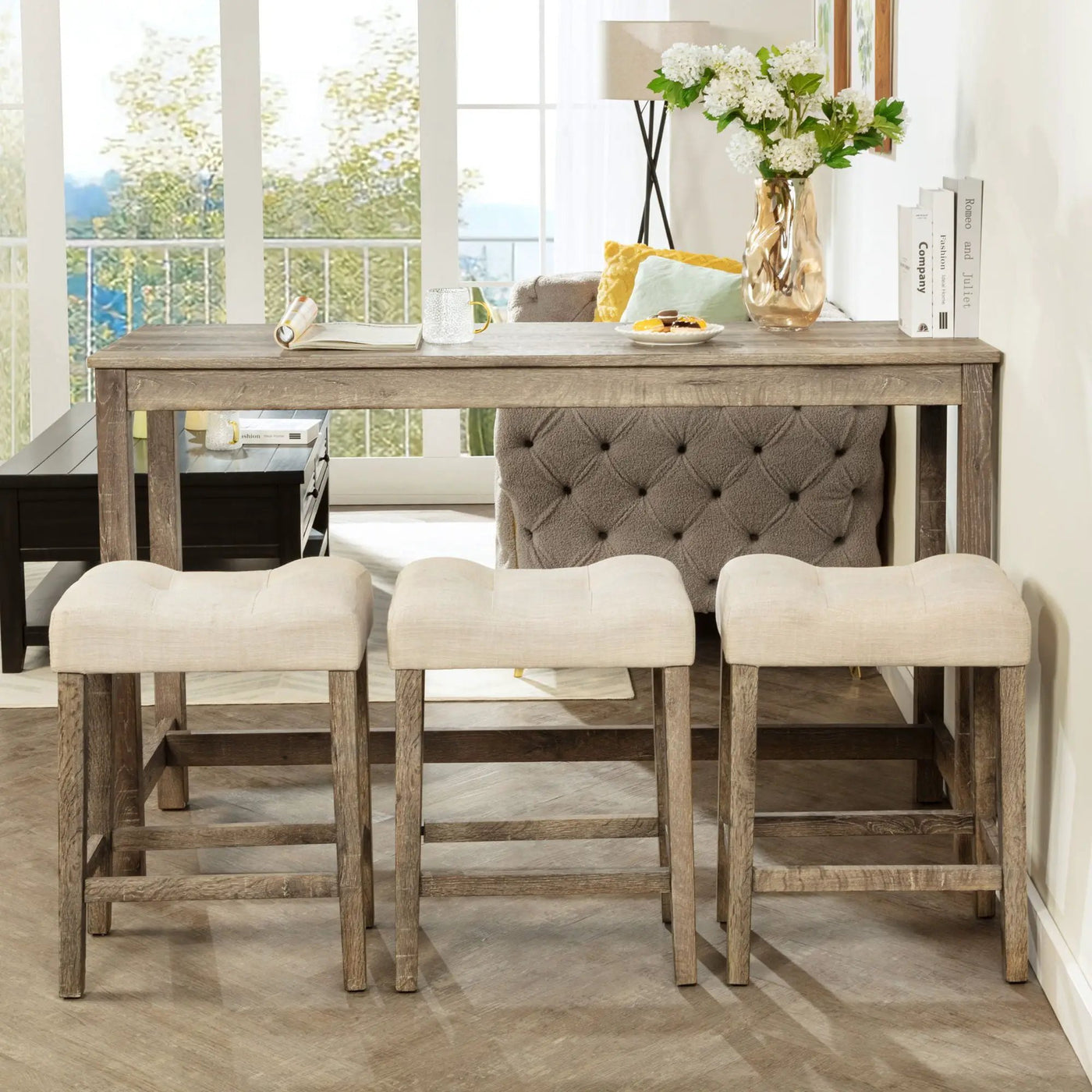 4 Piece Bar Table Set With Power Outlet, 3 Padded Stools by HouseOfZazla