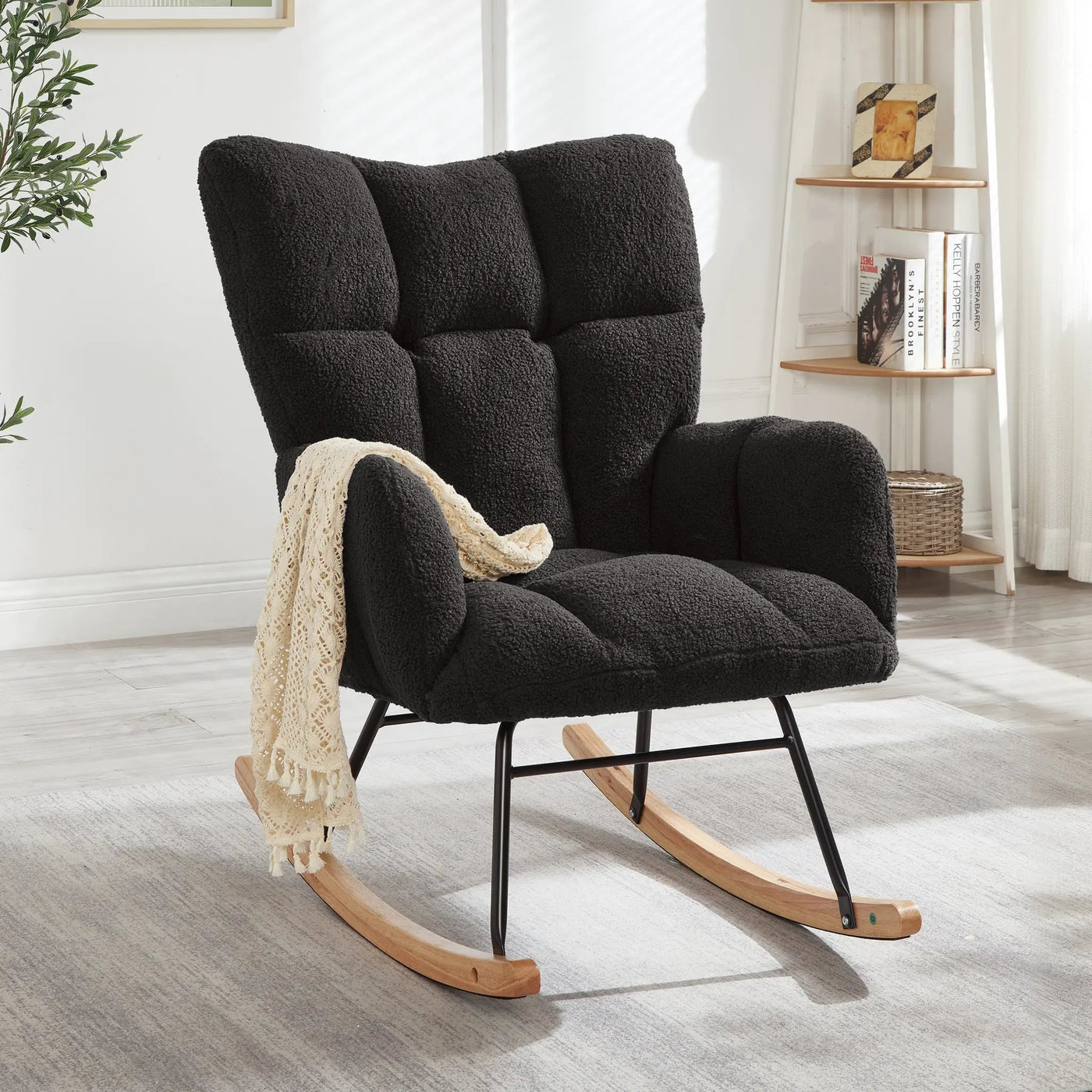 Glider Chair for Living Room Tufted Upholstered Teddy Fabric Rocking Chair by HouseOfZazla