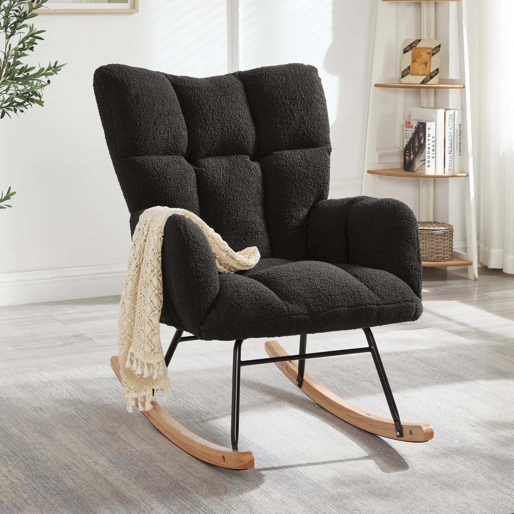 Glider Chair for Living Room Tufted Upholstered Teddy Fabric Rocking Chair by HouseOfZazla
