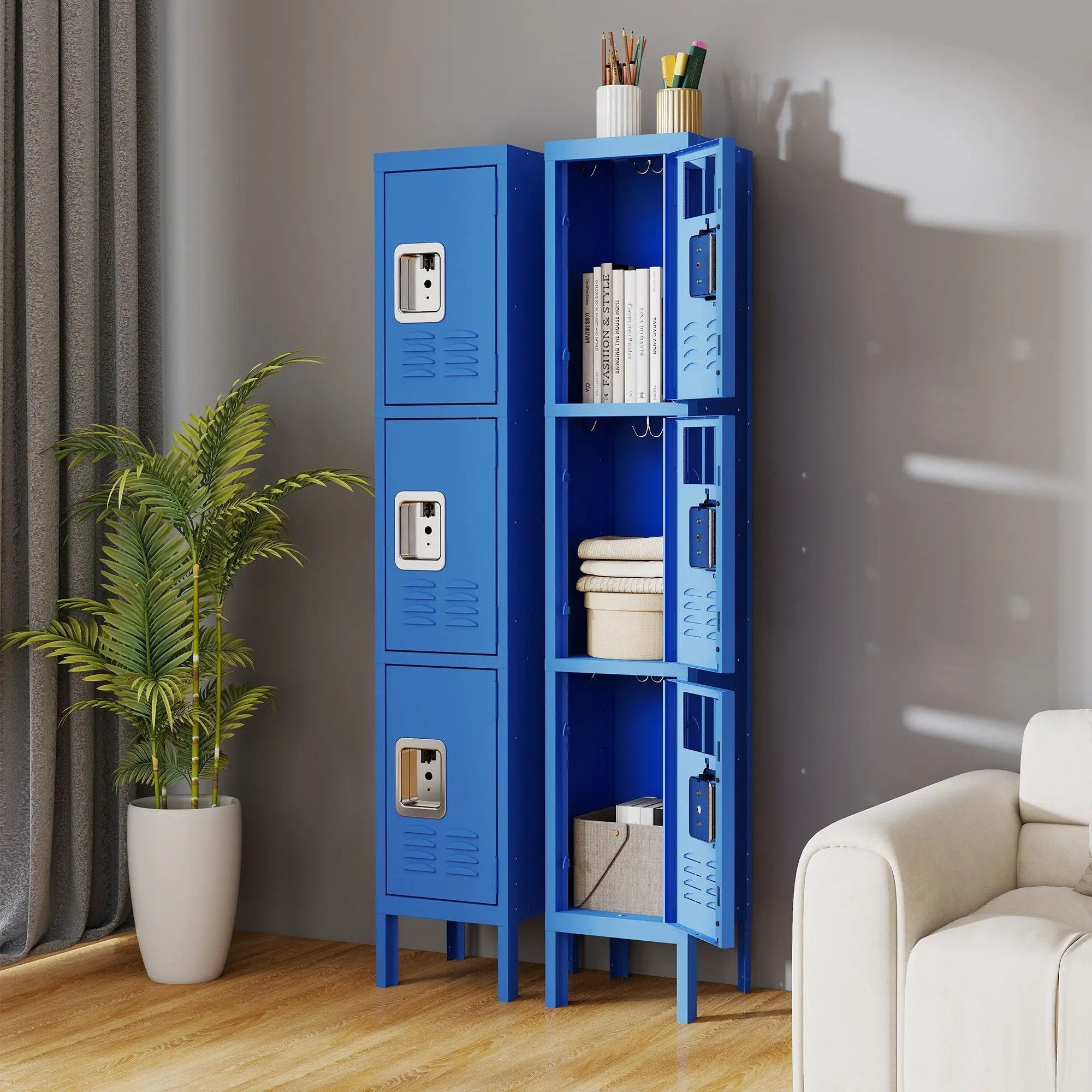 Lockers For Employees With 3 Door Storage Locker Durable For Gym, School, Office - Blue by HouseOfZazla