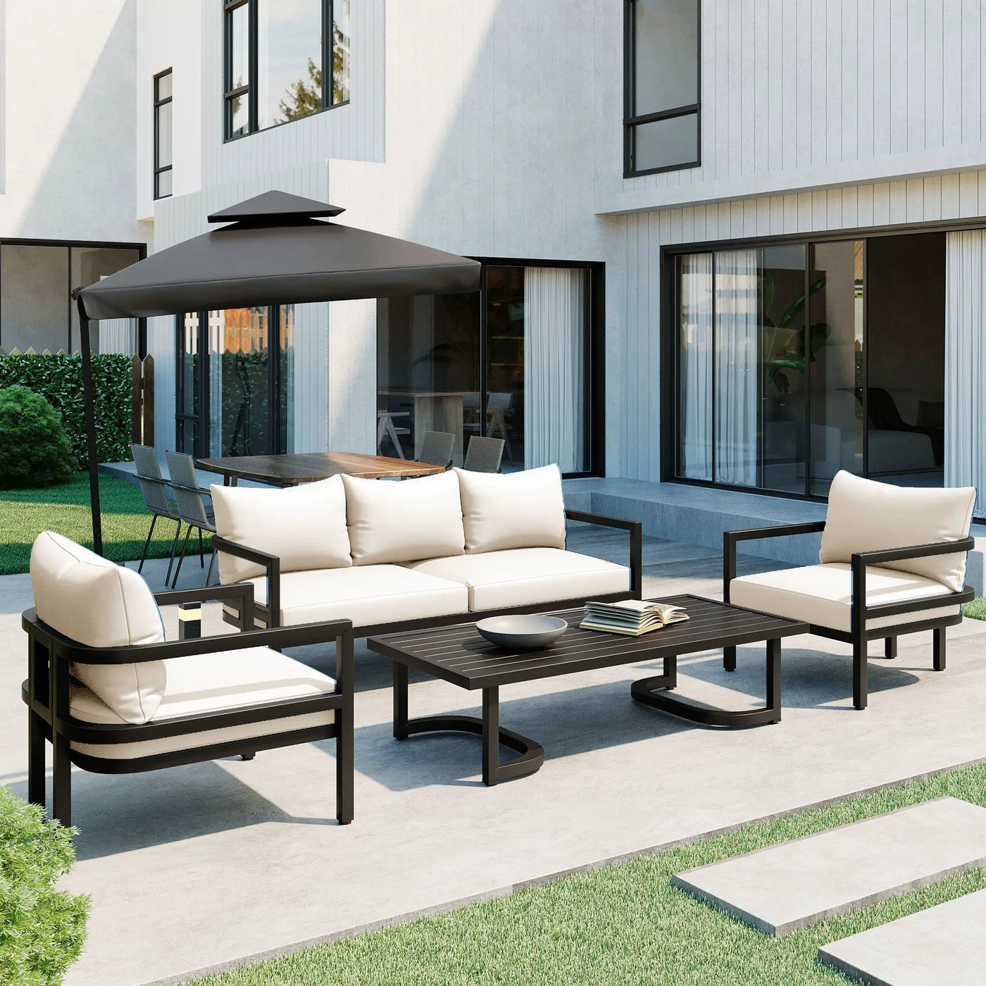 U_Style Multi-Person Outdoor Steel Sofa Set with Coffee Table by HouseOfZazla