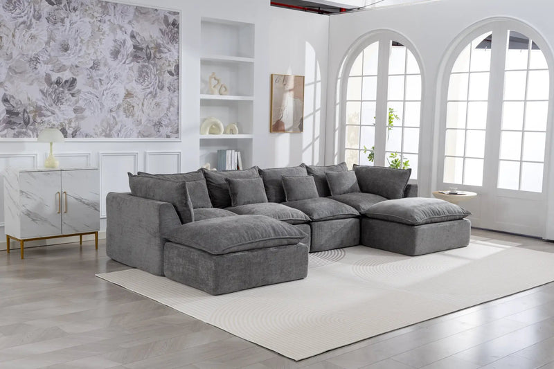 129.8" Width Modular Sectional Sofa with 2 Ottomans by HouseOfZazla