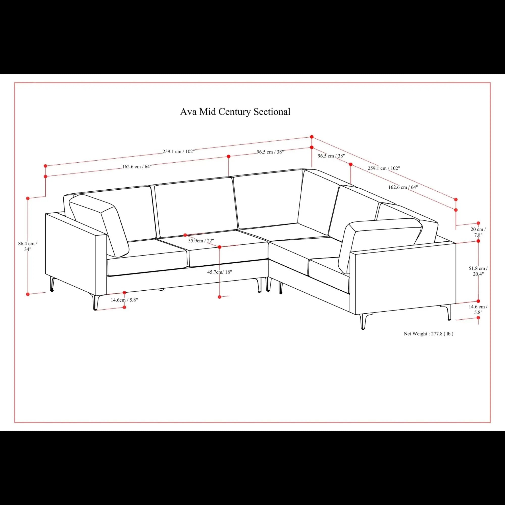 Ava - Mid Century Corner Sectional Sofa Handcrafted by Unique Piece Furniture
