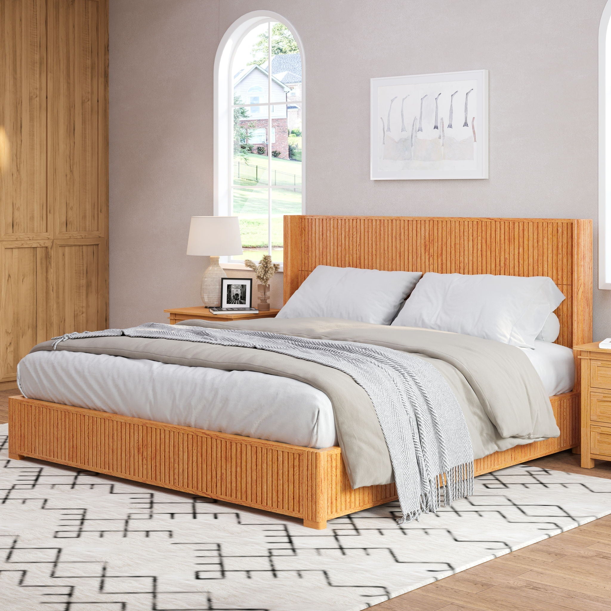 Platform Bed Frame With Headboard, Floor Standing Design by HouseOfZazla