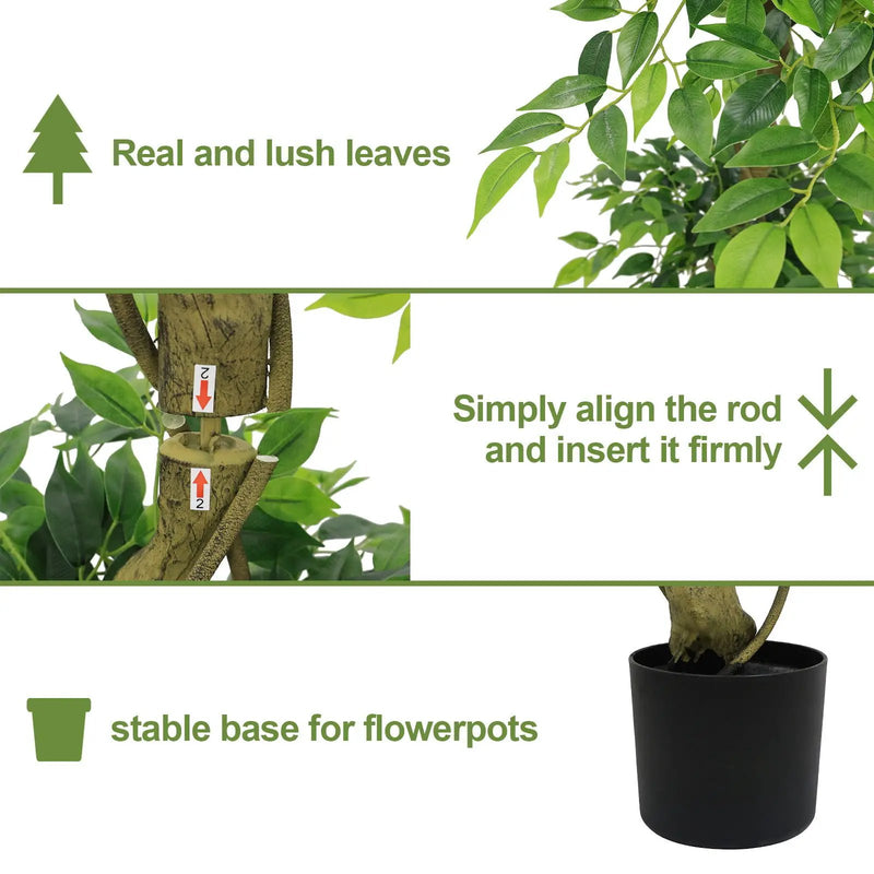 Artificial Ficus Tree With Pot For Home Decor Indoor Plant - Green by HouseOfZazla