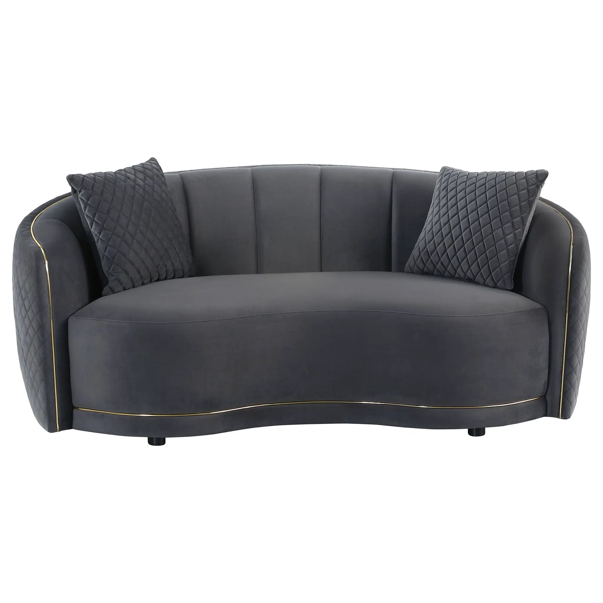 Brookside Velvet Upholstered Curved Loveseat Dark Grey by Unique Piece Furniture