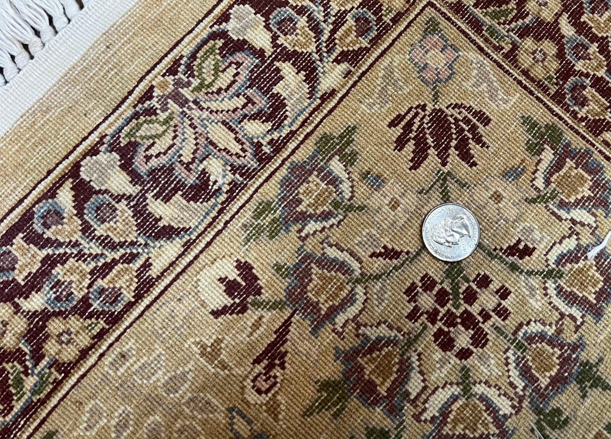 Pretty Indo Persian Rug 6x9, Allover Floral Motif with Birds, Tan/Cream, Very Fine Oriental Carpet, Hand Knotted Vintage Indian Wool Rug by Jewel Rugs