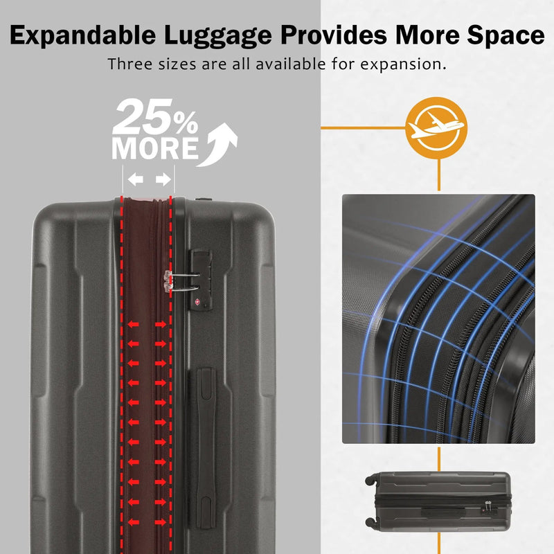 2 Piece Luggage Set With Bags Expanable Spinner Wheels ABS Lightweight Suitcase With Tsa Lock 20" / 28" by HouseOfZazla