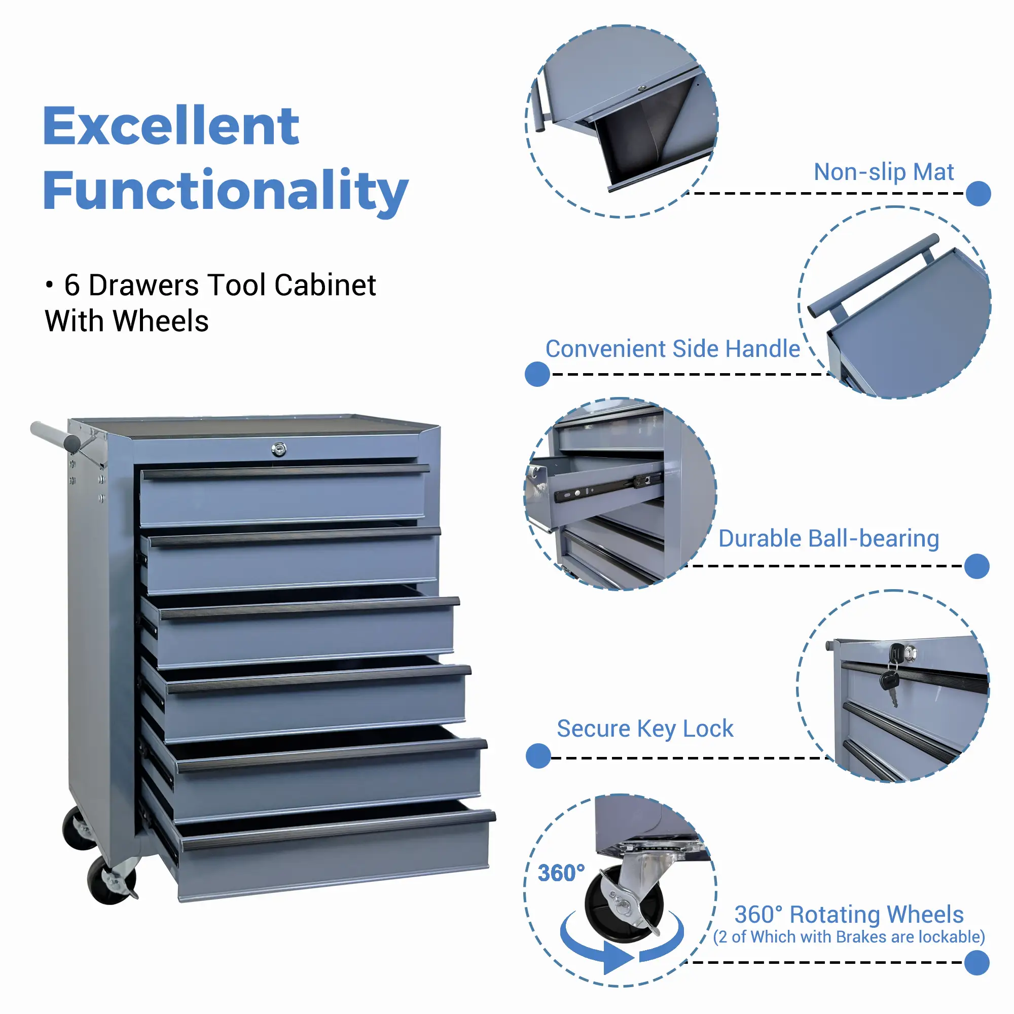 Rolling Metal Tool Chest with 6 Drawers by HouseOfZazla