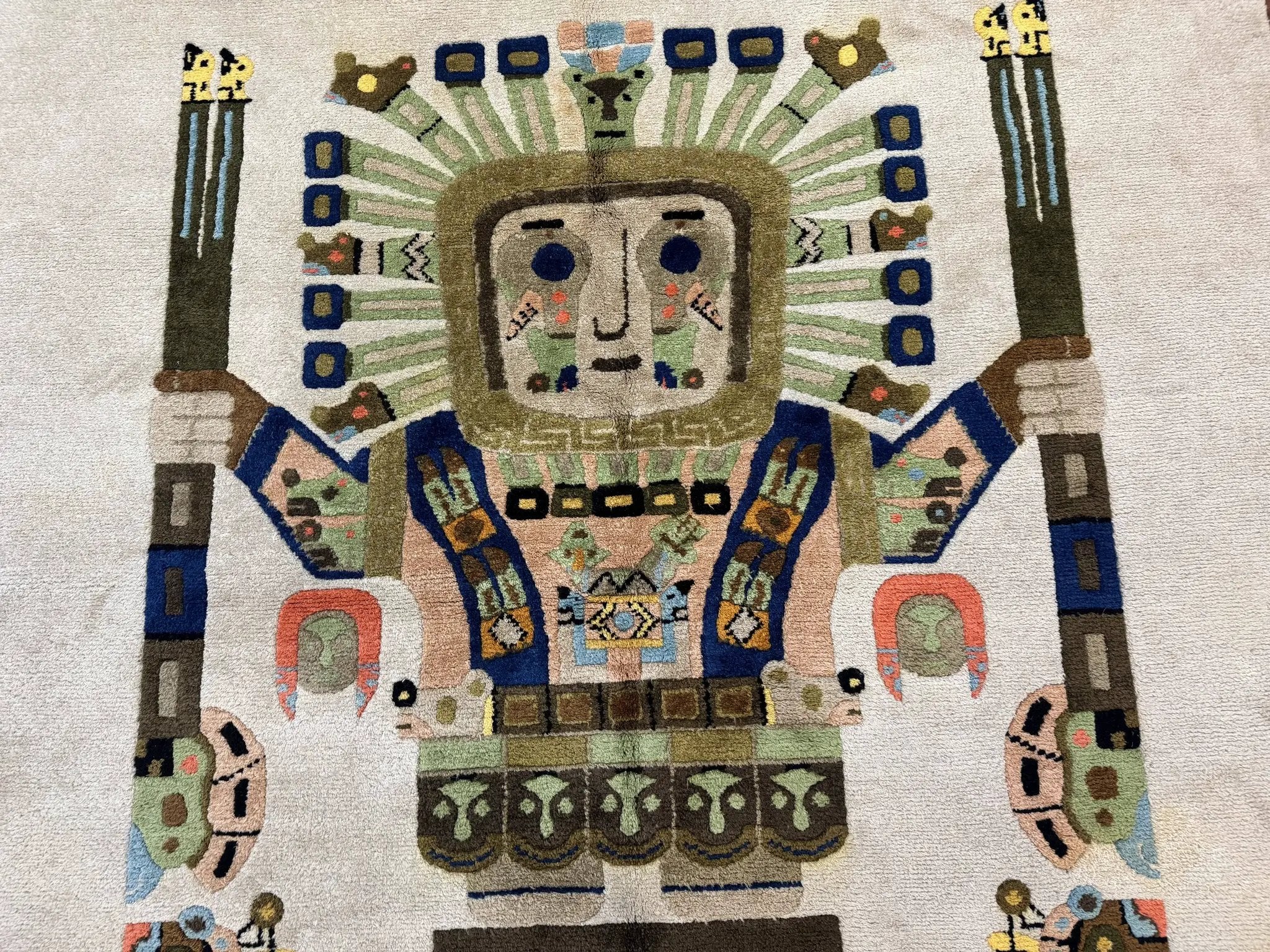 South American Rug 6x7, Unique Native American Design, Ivory, Ecuador Rug, Handmade Wool by Jewel Rugs