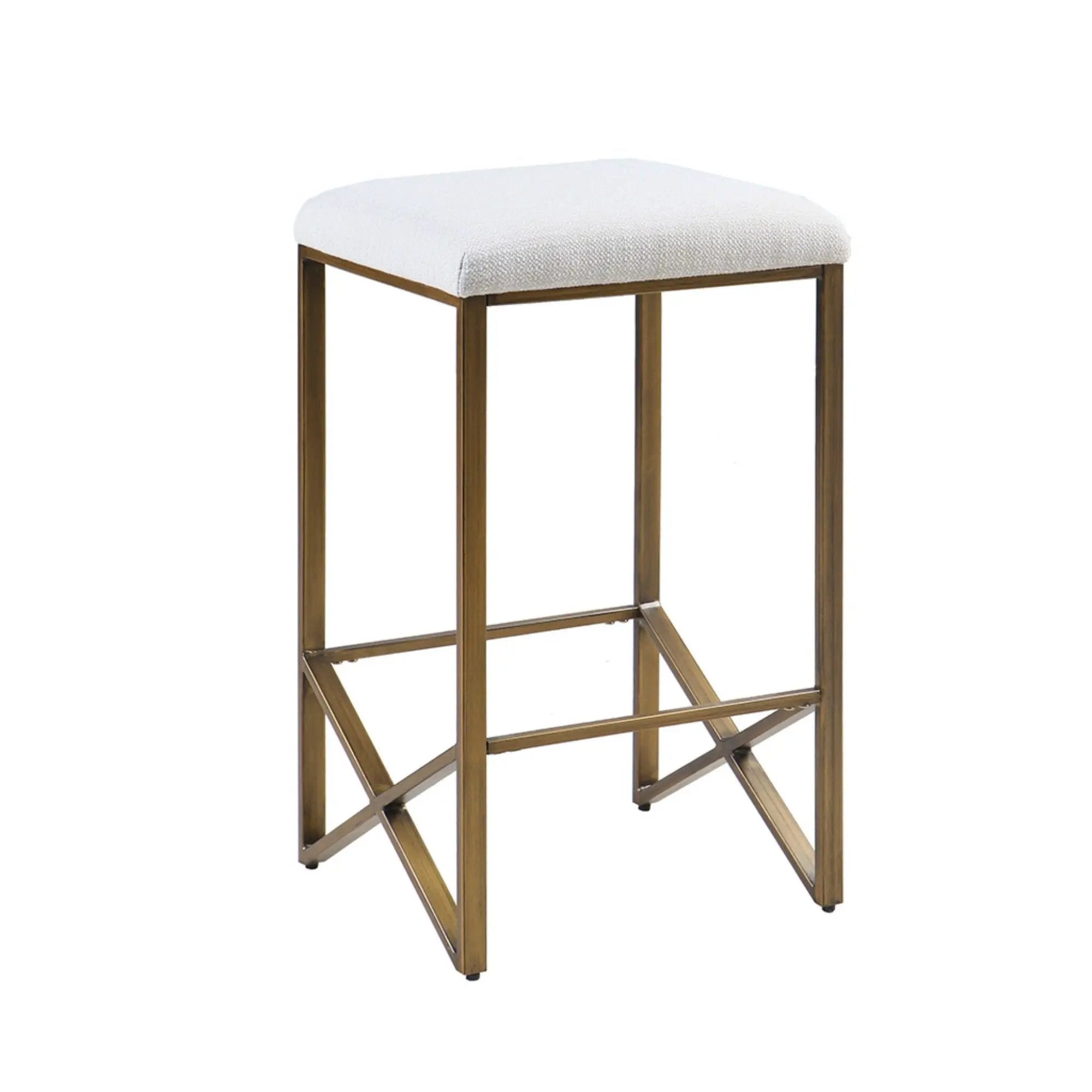 Backless Upholstered Counter Stool With Padded Seat - Ivory / Bronze by Unique Piece Furniture