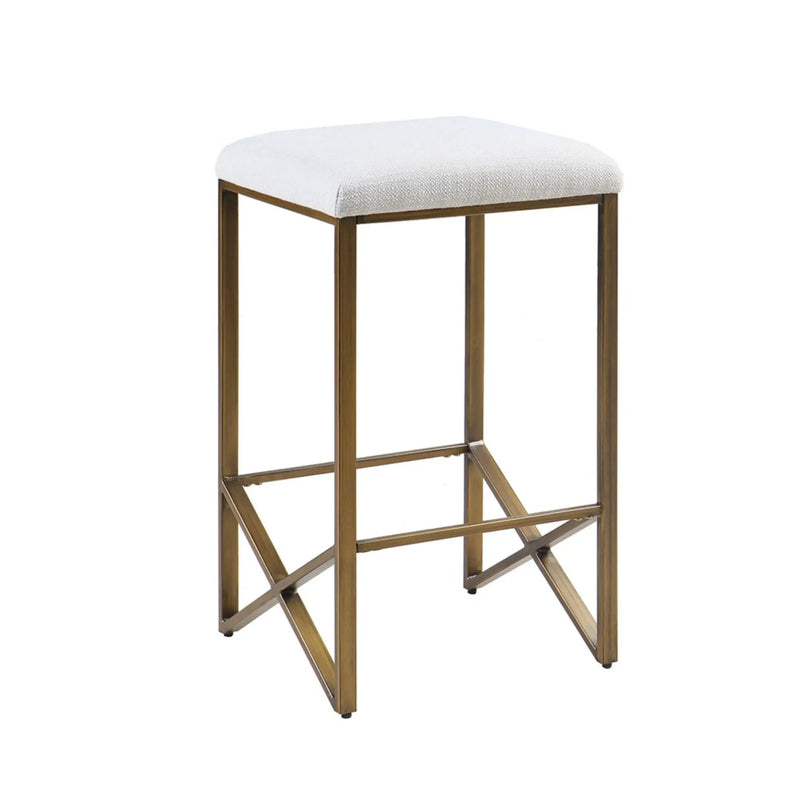 Backless Upholstered Counter Stool With Padded Seat - Ivory / Bronze by Unique Piece Furniture