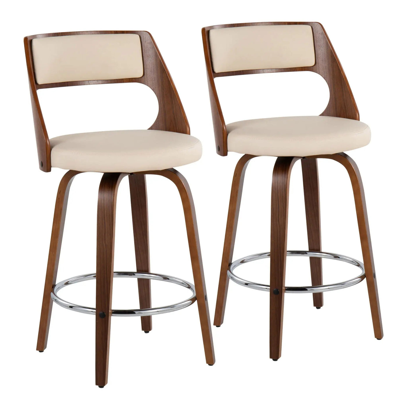 Cecina - Mid-Century Modern Fixed Height Counter Stool With Swivel And Round Footrest (Set of 2) by HouseOfZazla