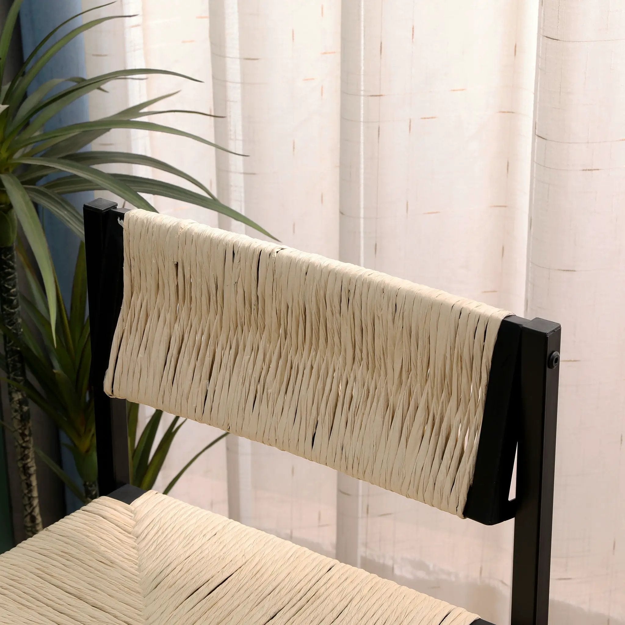 Bar Stools Paper Rope Weave Dining Chairs With Back Hand Weave Stools For Kichen Island, Bar & Counter (Set of 2) by HouseOfZazla