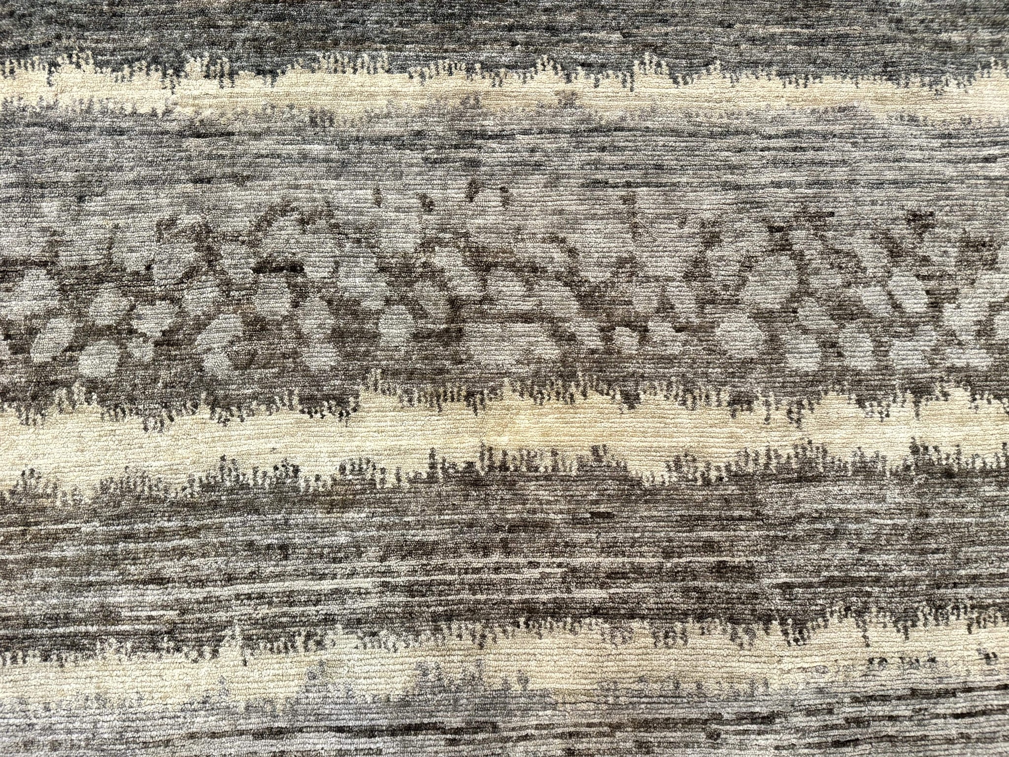 Modern Tibetan Wool Rug 8x10, Abstract, Contemporary, Handmade, Gray, Stripes by Jewel Rugs