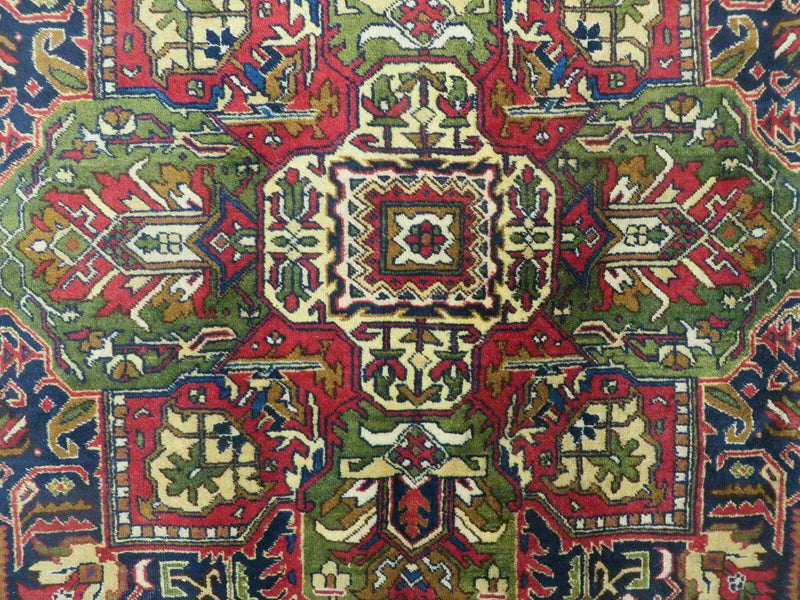 Persian Tabriz Rug 10x13 Oriental Carpet, Ivory Open Field, Geometric Medallion, Red Blue, Hand Knotted, Large Wool Area Rug Vintage Antique 1950s by Jewel Rugs