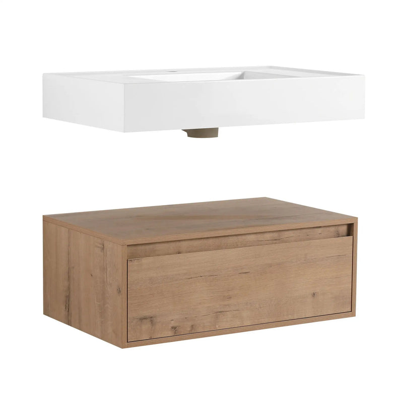 Wall Mounted Bathroom Vanity With Resin Sink And Soft Close Drawer In Imitative - Imitative Oak by Unique Piece Furniture