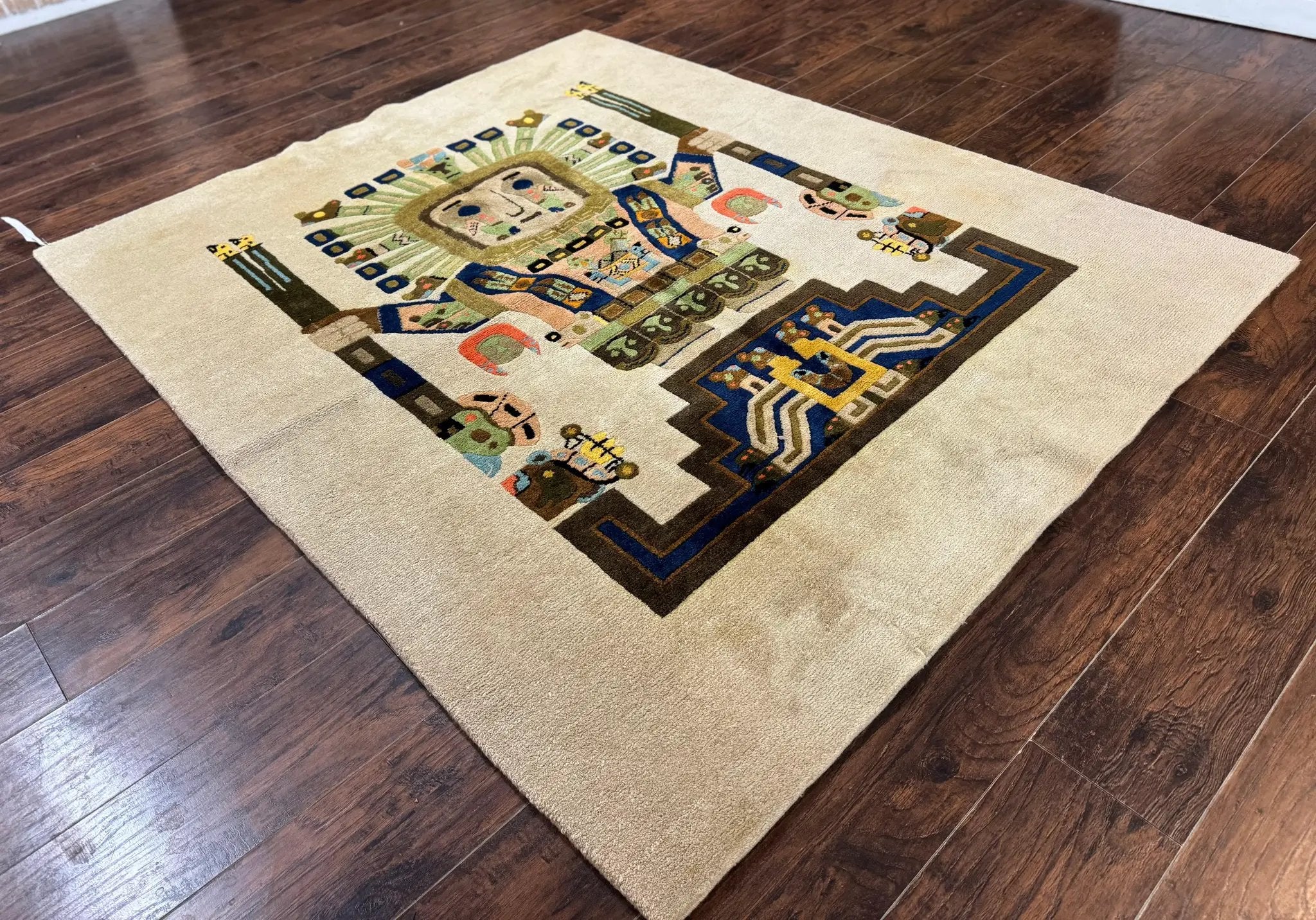 South American Rug 6x7, Unique Native American Design, Ivory, Ecuador Rug, Handmade Wool by Jewel Rugs