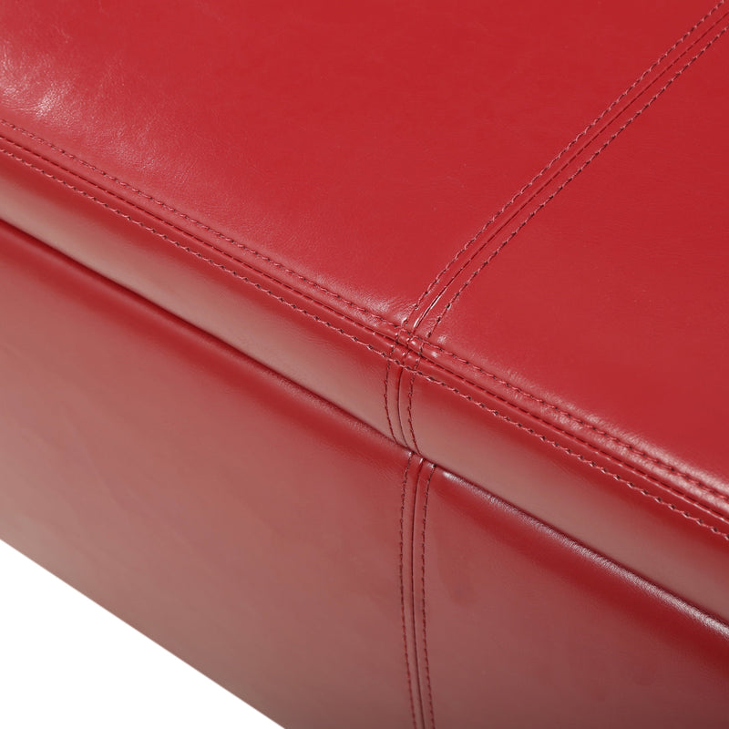 Upholstered PU Leather Storage Ottoman, Solid Wooden Legs by HouseOfZazla