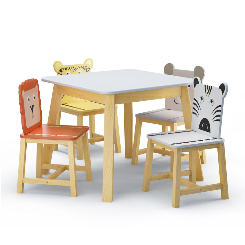 Kids Table And Chair Set With Cartoon Animals Design - White by HouseOfZazla