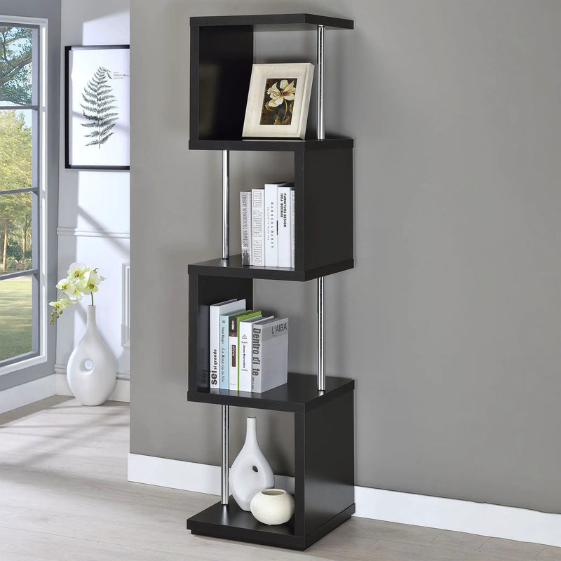 Baxter 67-inch 4-shelf Bookshelf Black and Chrome by Unique Piece Furniture