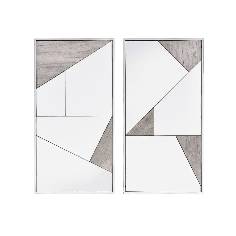 Chafik - Accent Mirror (Set of 2) - Mirrored, Natural Oak & Chrome by Unique Piece Furniture