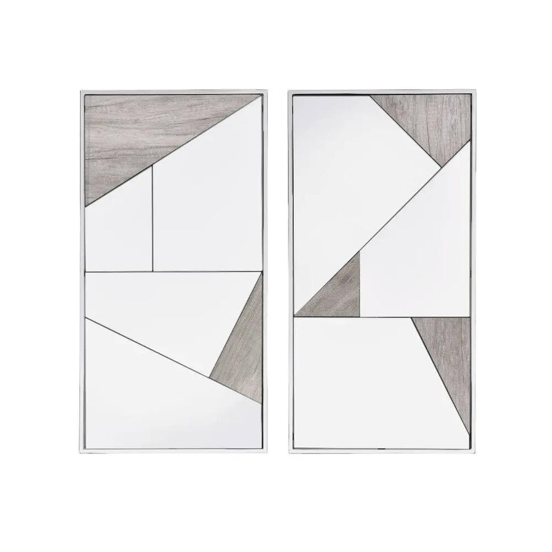 Chafik - Accent Mirror (Set of 2) - Mirrored, Natural Oak & Chrome by Unique Piece Furniture