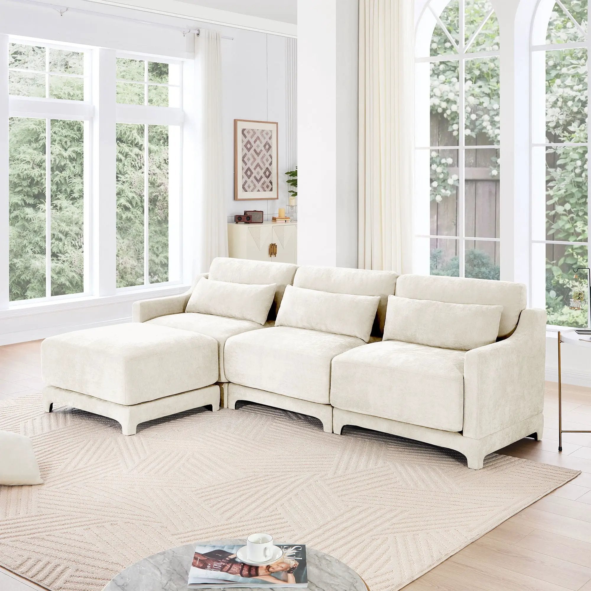 Stylish Sofa With Ottoman And Lumbar Pillows, Ergonomic Design by HouseOfZazla