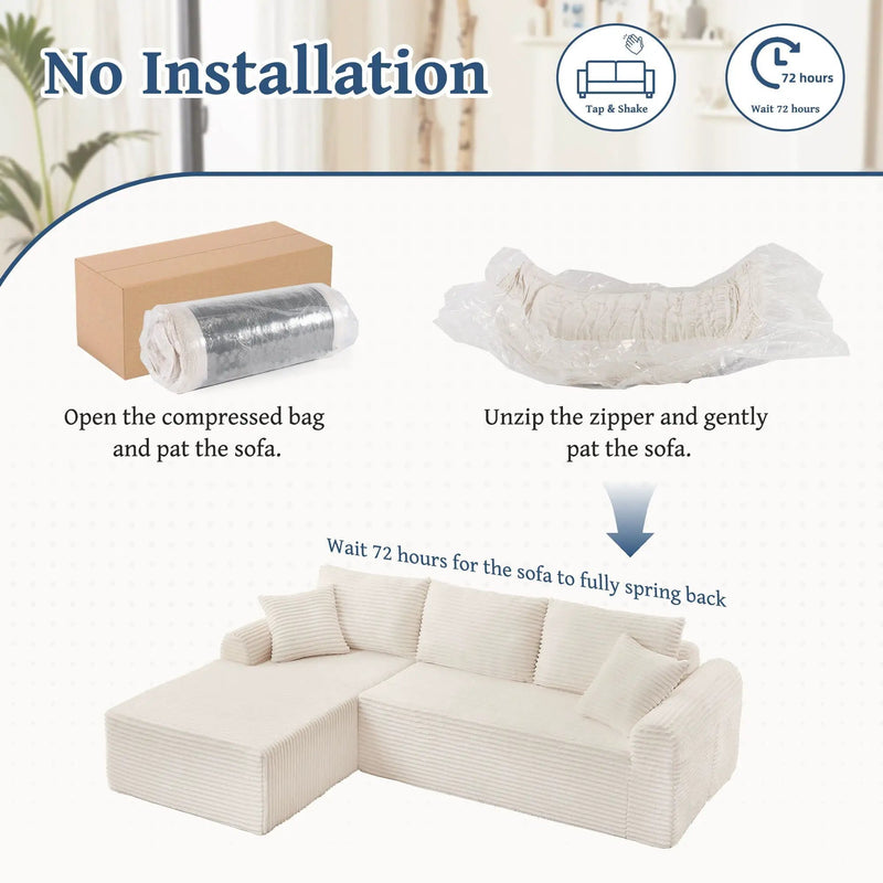 Modular Sectional With Arched Armrests, Includes 3 Back Cushions & 2 Throw Pillows