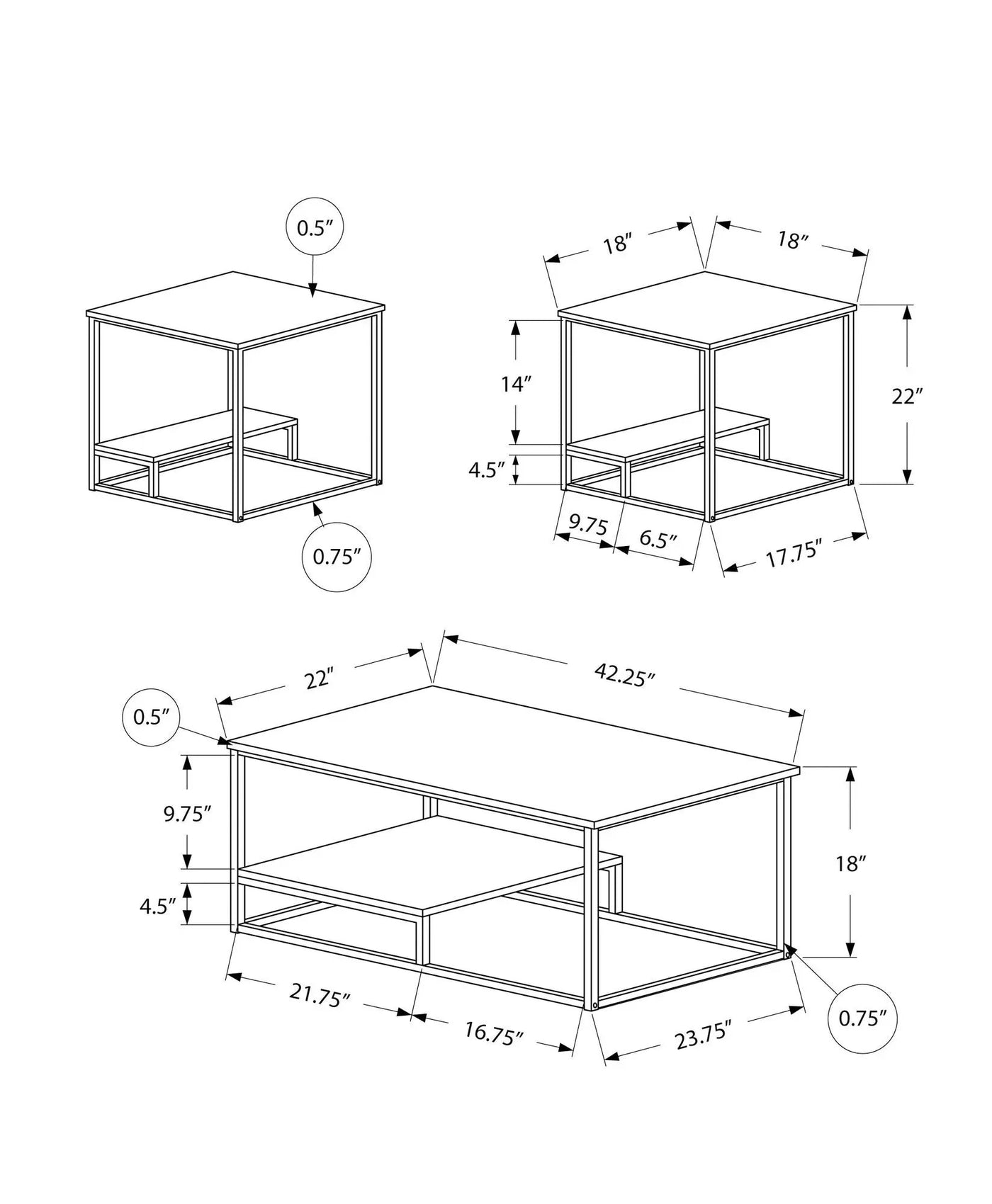Contemporary 3-Piece Living Room Table Set by HouseOfZazla