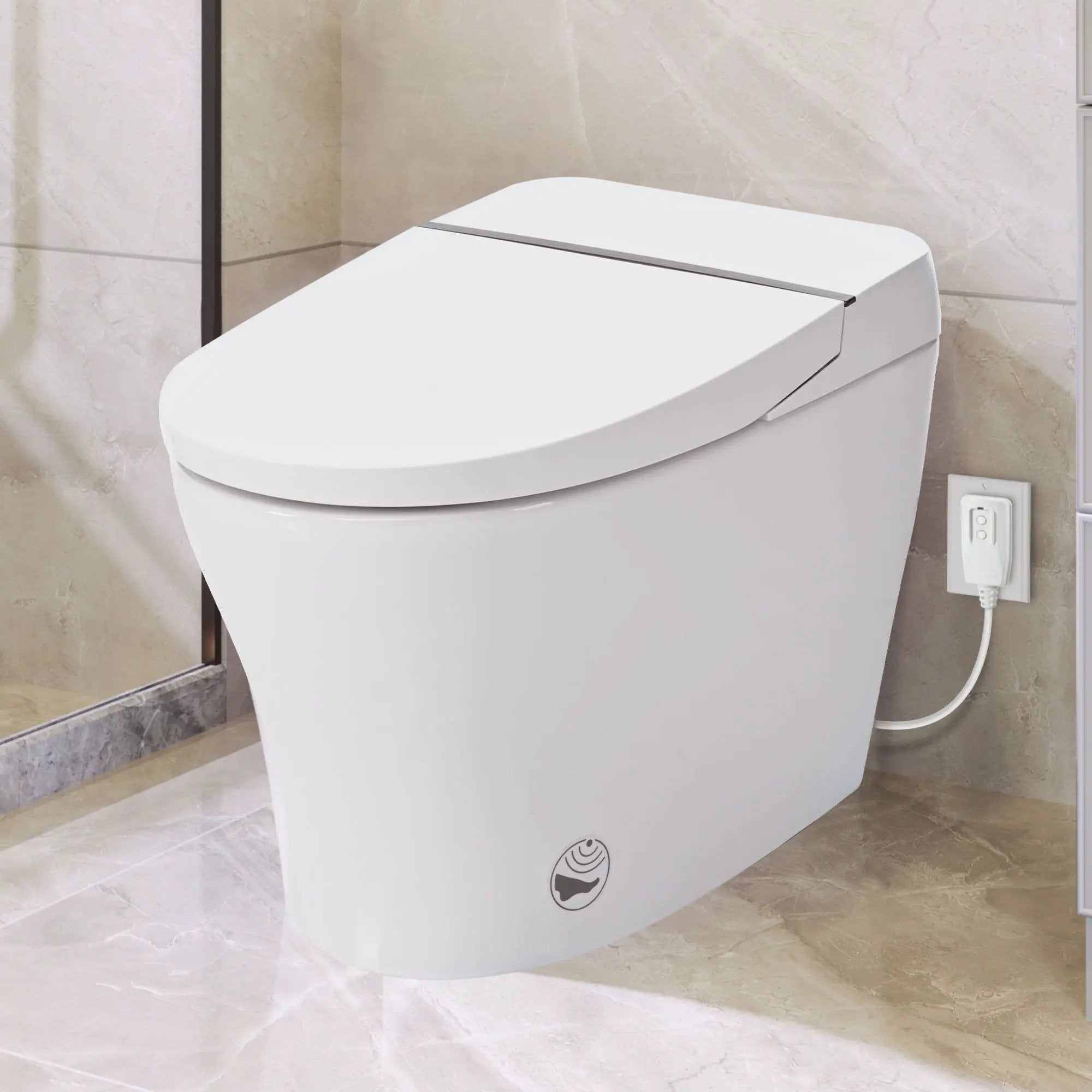 Heated Seat Smart Toilet Without Bidet, Upmarket Compact Dual Flush Toilet 1 / 1.28 Gpf, Tank Less Toilet With Adjustable Temp Heated Seat, Foot Sensor Flush - White Night Light, Knob Control, Power Out by HouseOfZazla