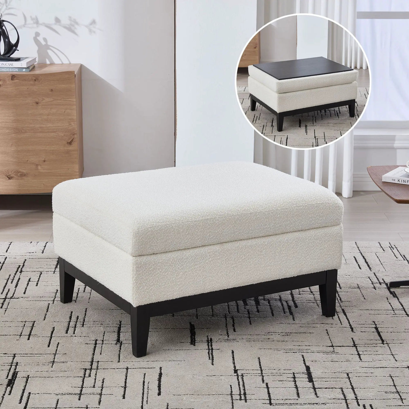 Upholstered Storage Ottoman With Reversible Lid Coffee Table With Rubberwood Legs by HouseOfZazla