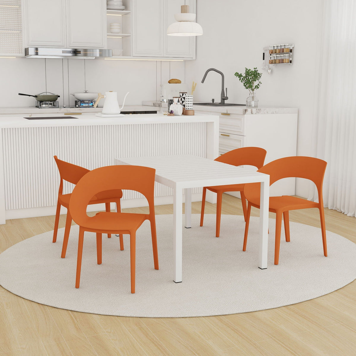 Modern Outdoor 4 Piece Dining Set with Ergonomic Chairs - Green or Orange, photo 2 of 8