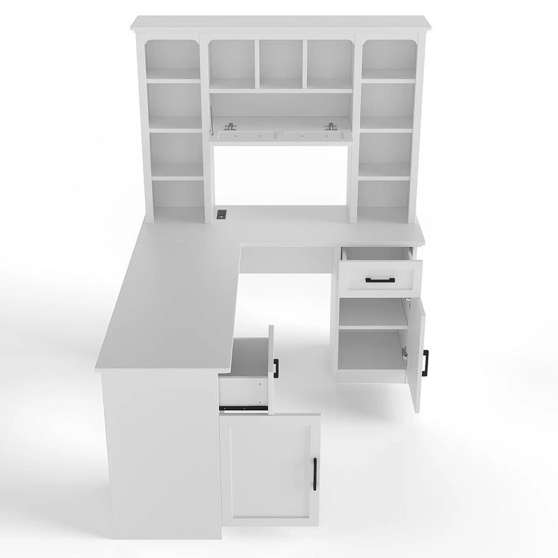 L-Shaped Computer Desk with 2 Cabinets and 2 Drawers by HouseOfZazla